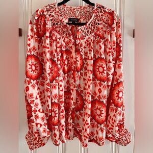 Floral Red and White Blouse